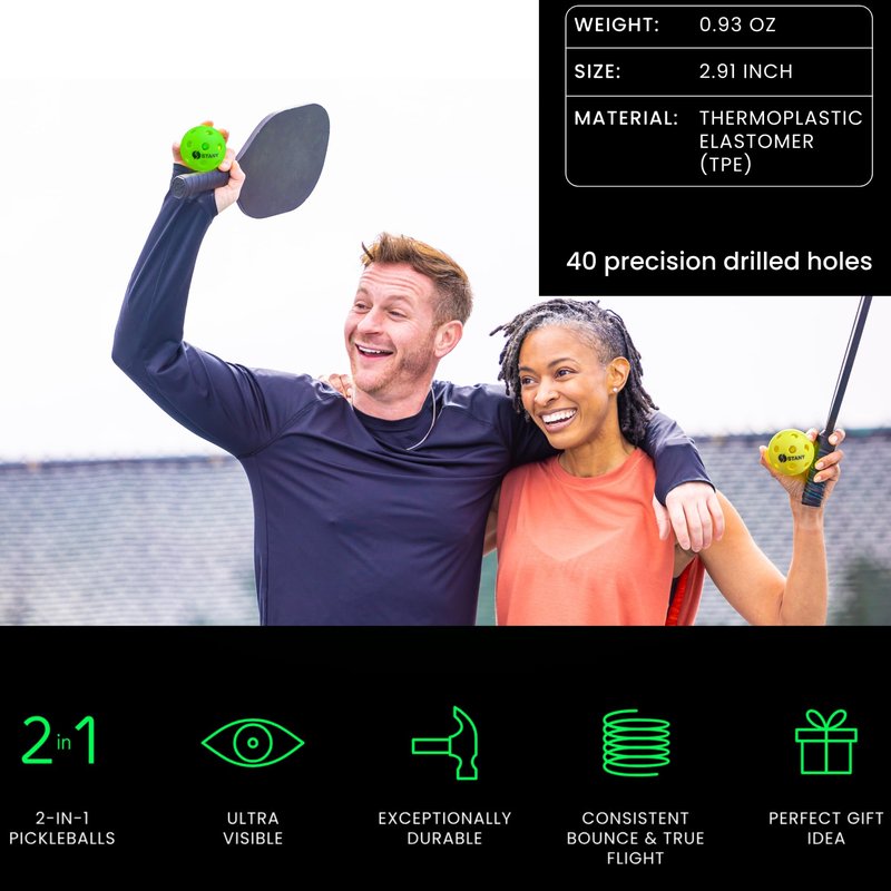 STANY LED Pickleball Balls –Ultra Visible for Nighttime Play, Glow in The Dark, 40 Hole, Indoor/Outdoor, Consistent Bounce, USAPA Official Size, Gift Ready Box, 6 Pack + 3 Replacement Batteries