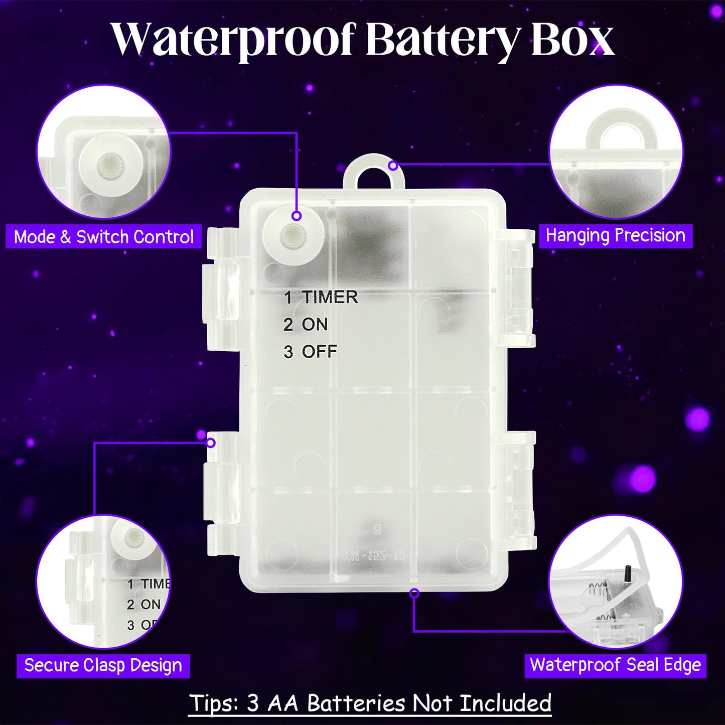 cshare String Lights Outdoor Waterproof 9.8ft 30 LED, Purple Fairy Lights Battery Operated with Timer Clear Wire for Indoor & Outdoor Christmas Halloween Decorations Garland Party Garden 2 Packs