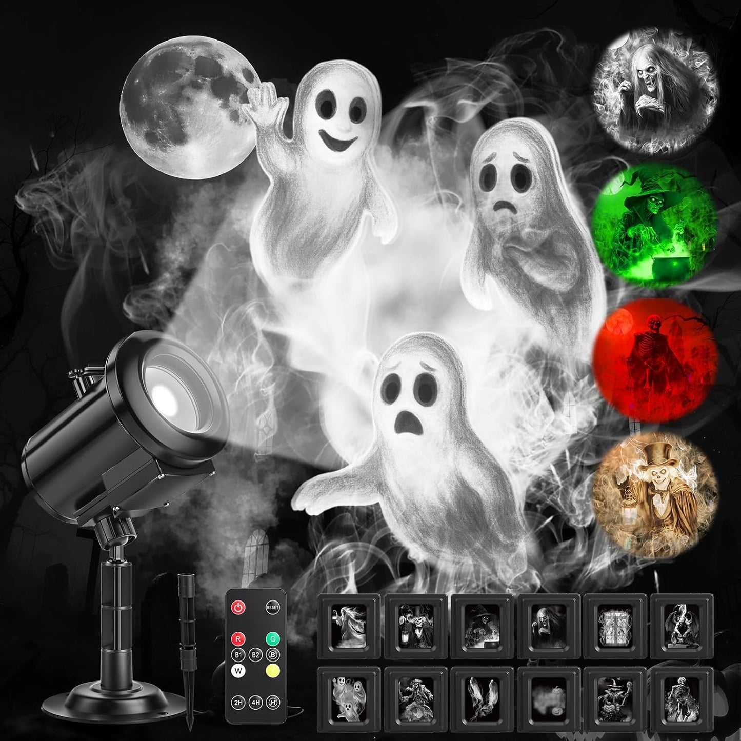 12-in-1 Halloween Projector Light - 3D Scary Ghost & Pumpkin Decorations for Outdoor & Window