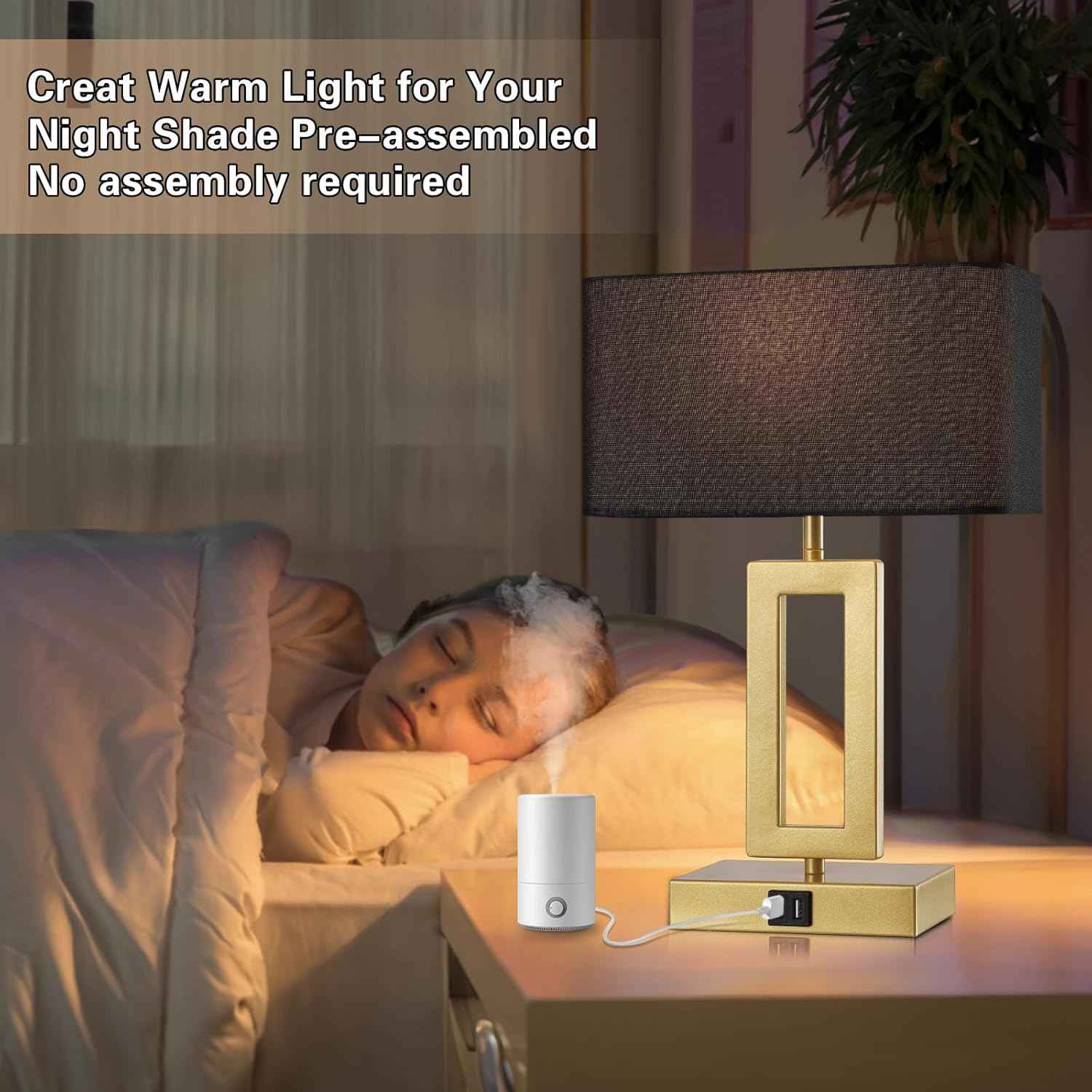 Gold Table Lamps Set of 2 - 3-Way Dimmable Touch Control with USB Ports, 22” Modern Design for Bedroom & Living Room