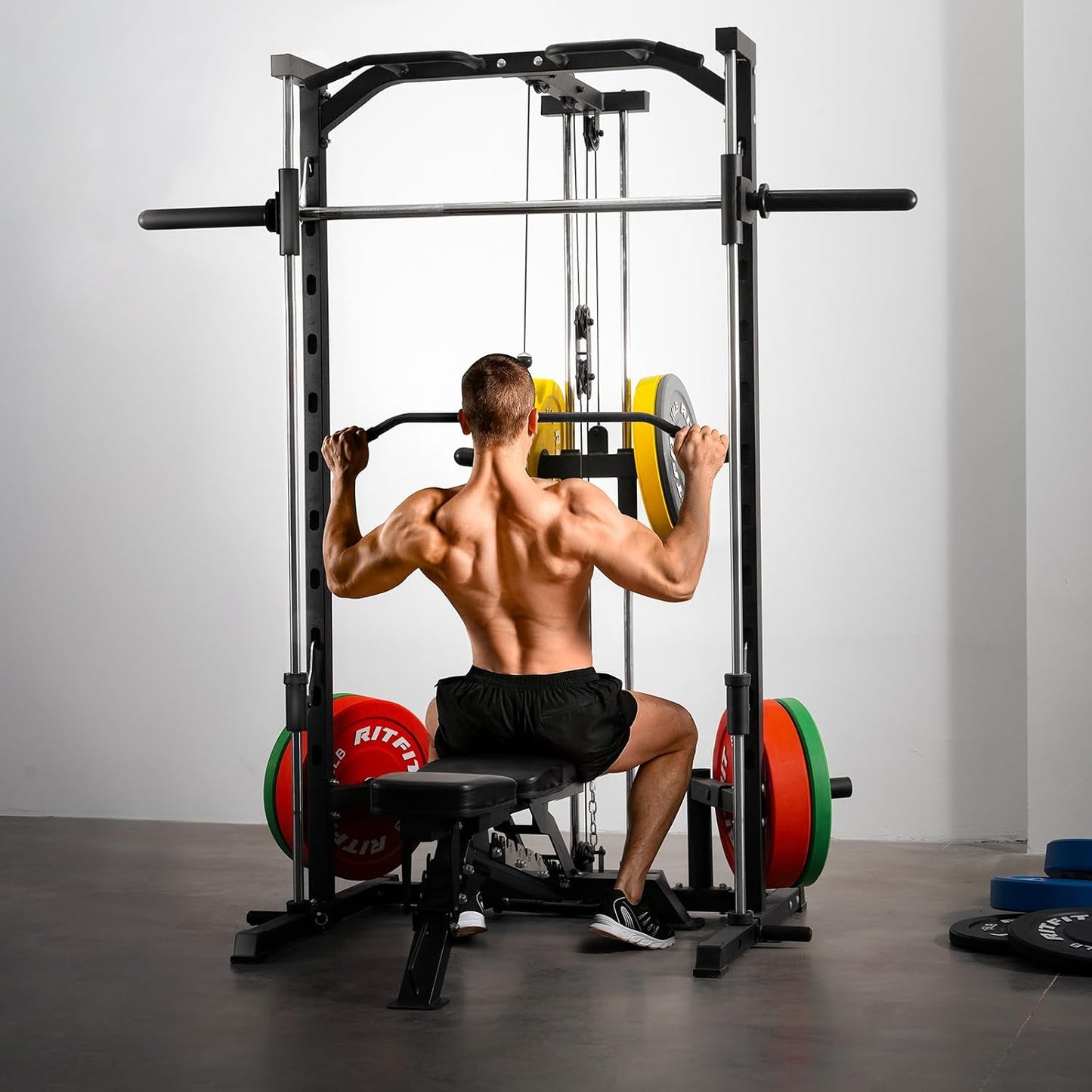 RitFit Smith Machine Power Rack - Versatile LAT Pull Down System & Landmine Attachments | Complete Training Setup