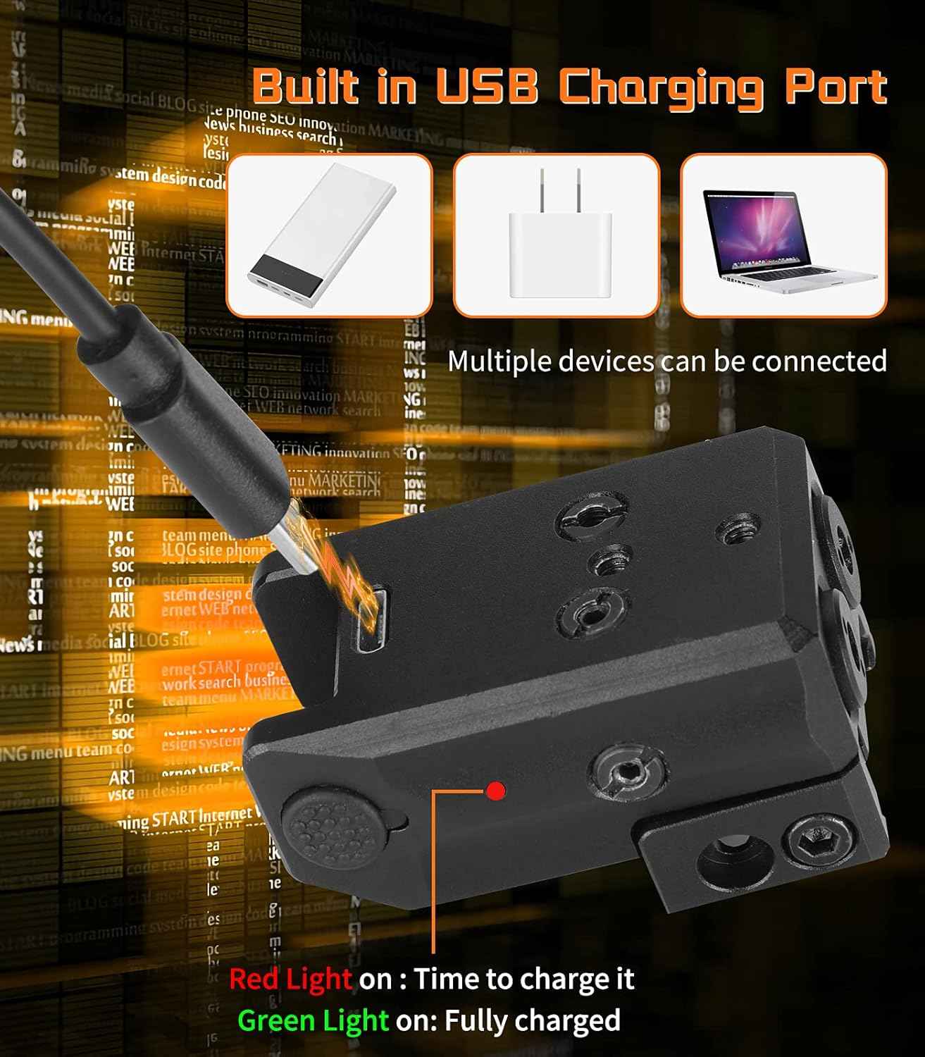 800 Lumens Tactical Flashlight Laser Sight Combo - USB Rechargeable LED Light for Handguns