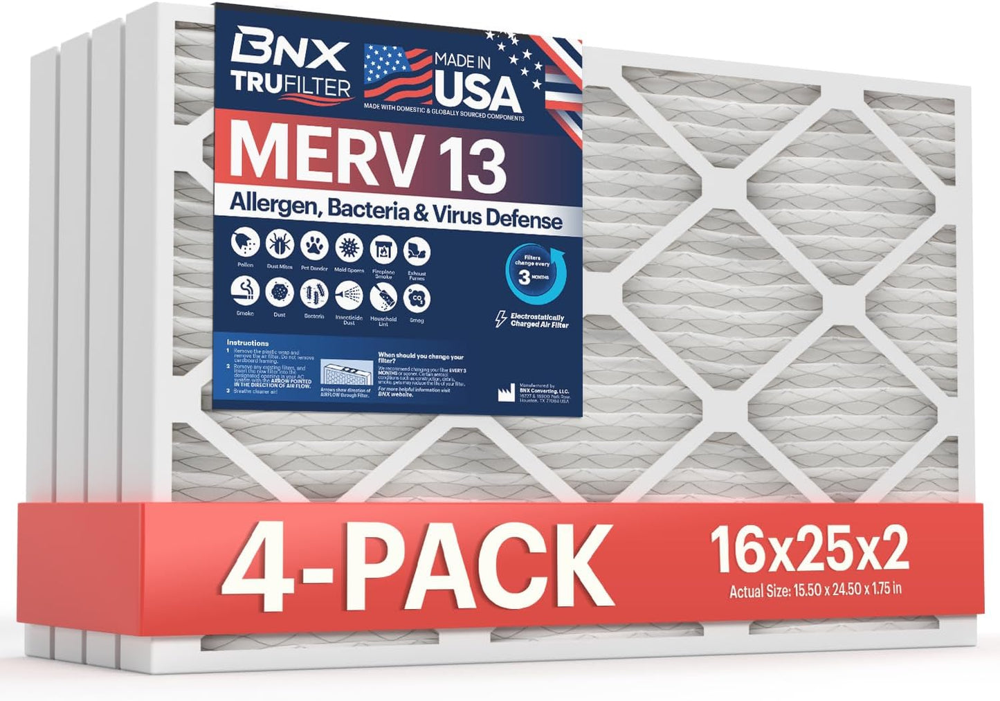 BNX TruFilter 12x12x1 MERV 8 Air Filters (6-Pack) - USA-Made Dust & Pet Defense for HVAC