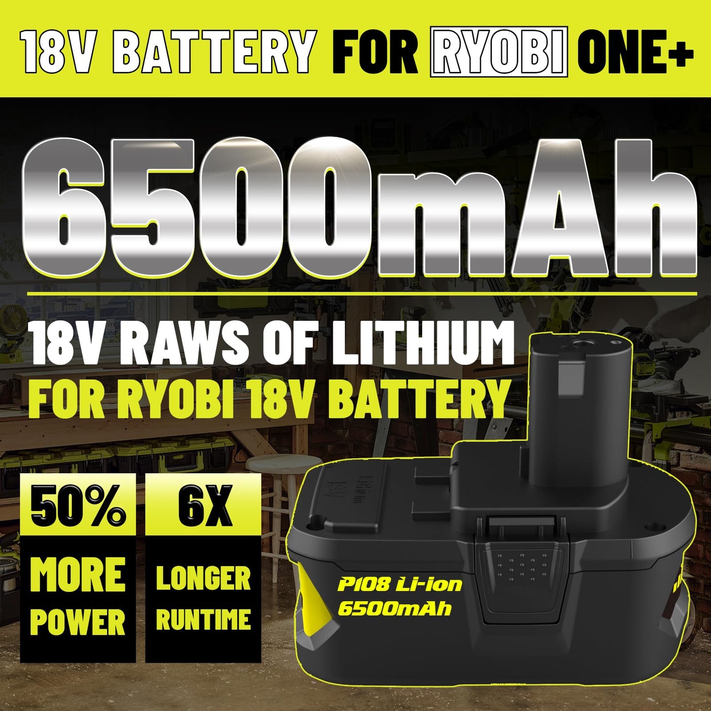 AYTXTG 2Pack 6500mAh P108 Replacement for Ryobi 18v Battery P102 P103 P104 P105 P107 P109 18 Volt Battery + for Ryobi P117 18V Dual Charger Station