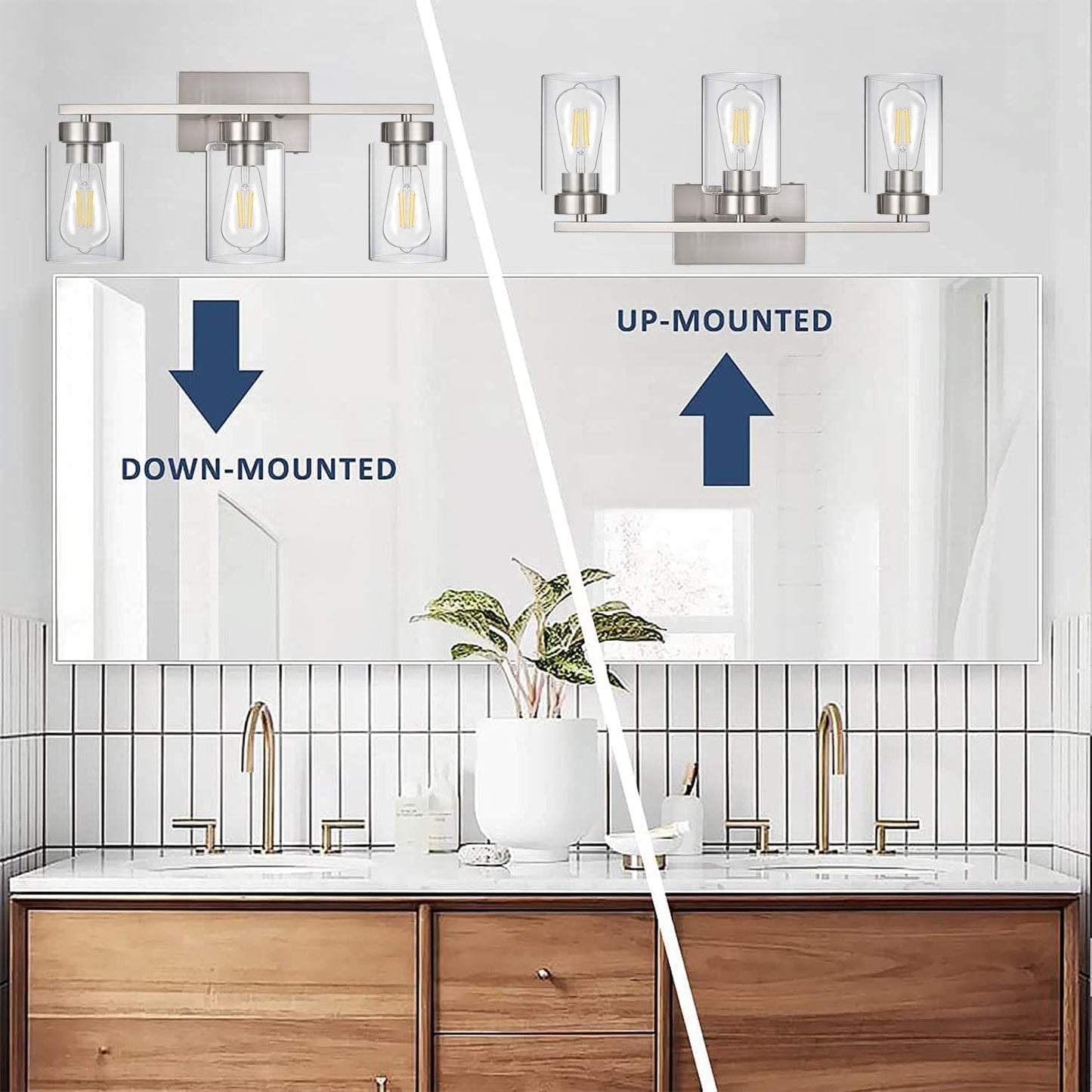 Modern 3-Light Bathroom Vanity Light in Brushed Gold with Clear Glass Shades