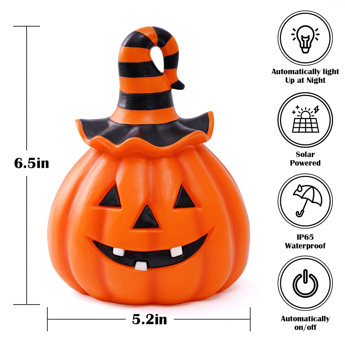 Halloween Pumpkin Decorations Outdoor Solar Lights – Jack O Lantern Garden Statue with Witch Hat, Waterproof Resin Pumpkin Decor for Yard, Patio & Pathway, Fall Decorations