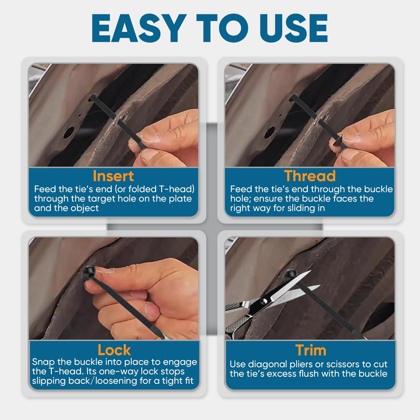 200Pcs Nylon Universal Cable Tie Buckle for Car, Heavy Duty Self-Locking Zip Ties Fasteners for Car Repair & Home Use, Snap-Fit Bumper Retainer Fender Liner Door Panel Fastener