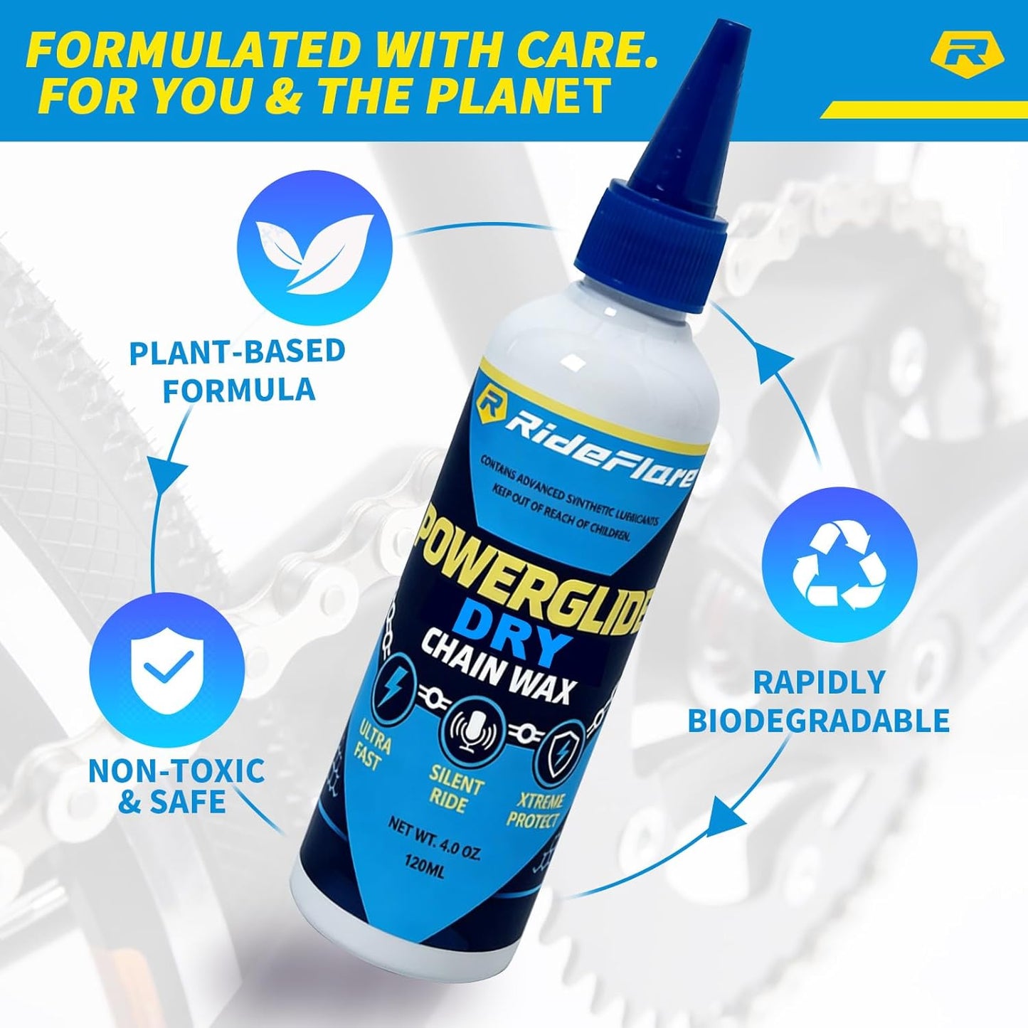 RideFlare POWERGLIDE Dry Bike Chain Wax - Ultra Fast & Silent 60ml | Eco-Friendly Lube for All Bikes