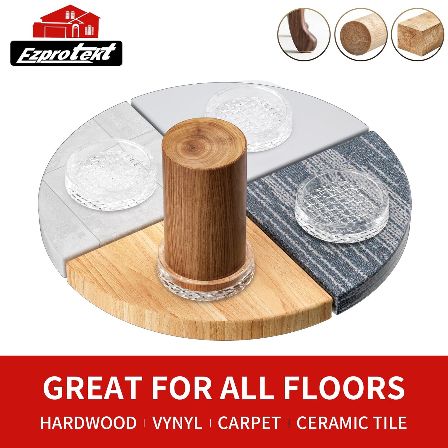 Ezprotekt 1.6 inch Clear Non Slip Furniture Pads for Hardwoods Floors, 16 Pcs Non Skid Round Rubber Furniture Coasters Cups Floor Protectors for Sofa Bed Couch Chair Desk, Prevent Scratches