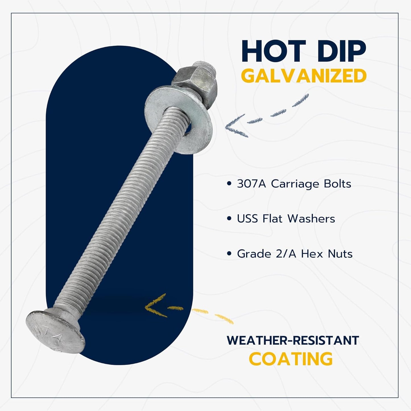 Galvanized Carriage Bolt Kit - 25 Pack 1/2" x 6" with Washers & Hex Nuts for Outdoor Use