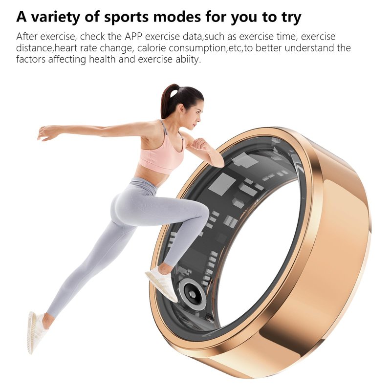 Smart Ring for Women & Men, Fitness Tracker with Heart Rate/Blood Oxygen/Sleep Tracker/Step Counter for iPhone & Android, Magnetic Charging Case, IP68 Waterproof, No Subscription Fee (Gold 11)