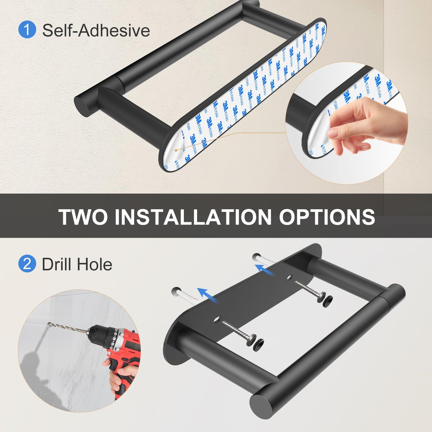 SetSail Toilet Paper Holder Adhesive or Screw-in Matte Black Bathroom Toilet Paper Roll Holders Wall Mount Stainless Steel Tissue Holder for Bathroom Hardware Accessories