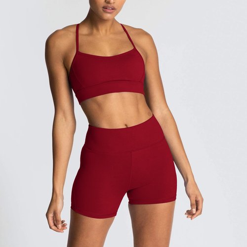 IMEKIS Workout Sets for Women: Cute 2 Piece Yoga Outfit Matching Clothing Tracksuits High Waisted Running Biker Shorts with Sport Bra Shirt Exercise Clothes Athletic Gym Active Wear # Burgundy Small