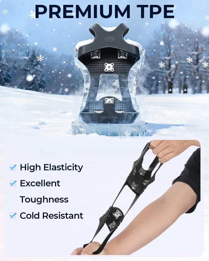 Sportneer Crampons: Ice Cleats for Shoes and Boots with 28 Spikes - Traction Slip-on Stretch Footwear for Walking and Shoveling on Ice and Snow - Lightweight for Women and Men