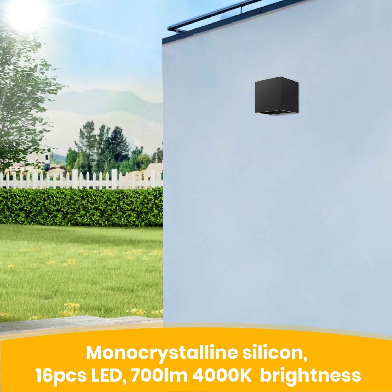 Up and Down Solar Wall Lights - 2pcs Waterproof 4000K 700LM Outdoor Cube Design for Porch, Patio & Yard Decor