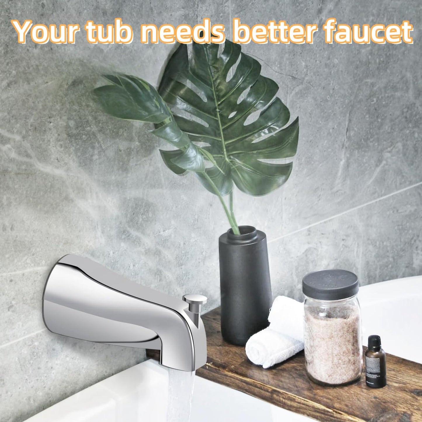 Bathtub Faucet Easy to Install Tub Spout with Diverter,American Standard Tub Faucet Replacement Fits 1/2" Copper Water Tube(5/8" Diameter) with Hex Wrench Chrome Finish