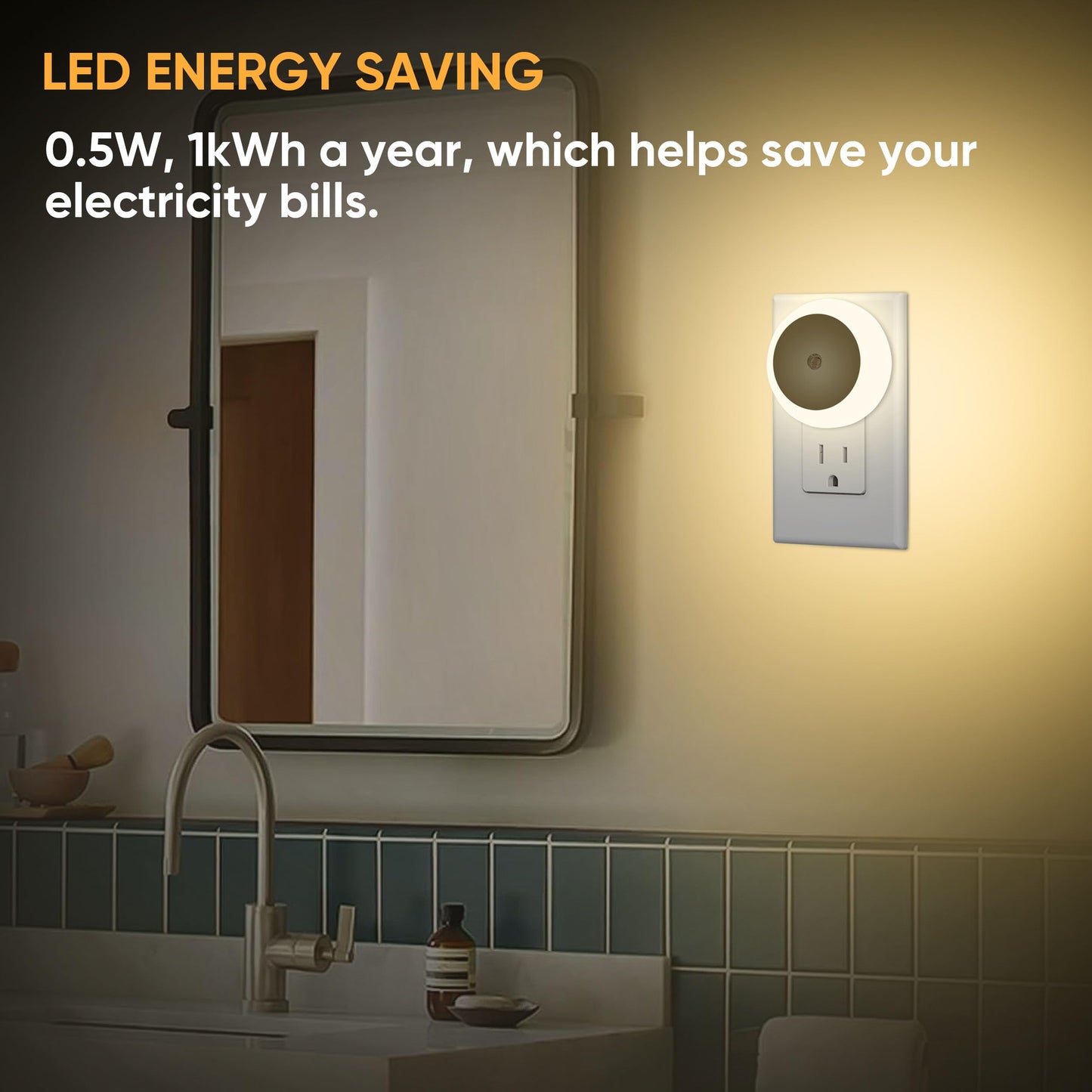 Jedqlnye LED Night Lights Plug into Wall 6 Packs,Dusk-to-Dawn Light Sensor with Automatically Turn on and Off Wall Night Light for Bedroom,Bathroom,Stairs,Corridor (Warm White, Round-6pack)