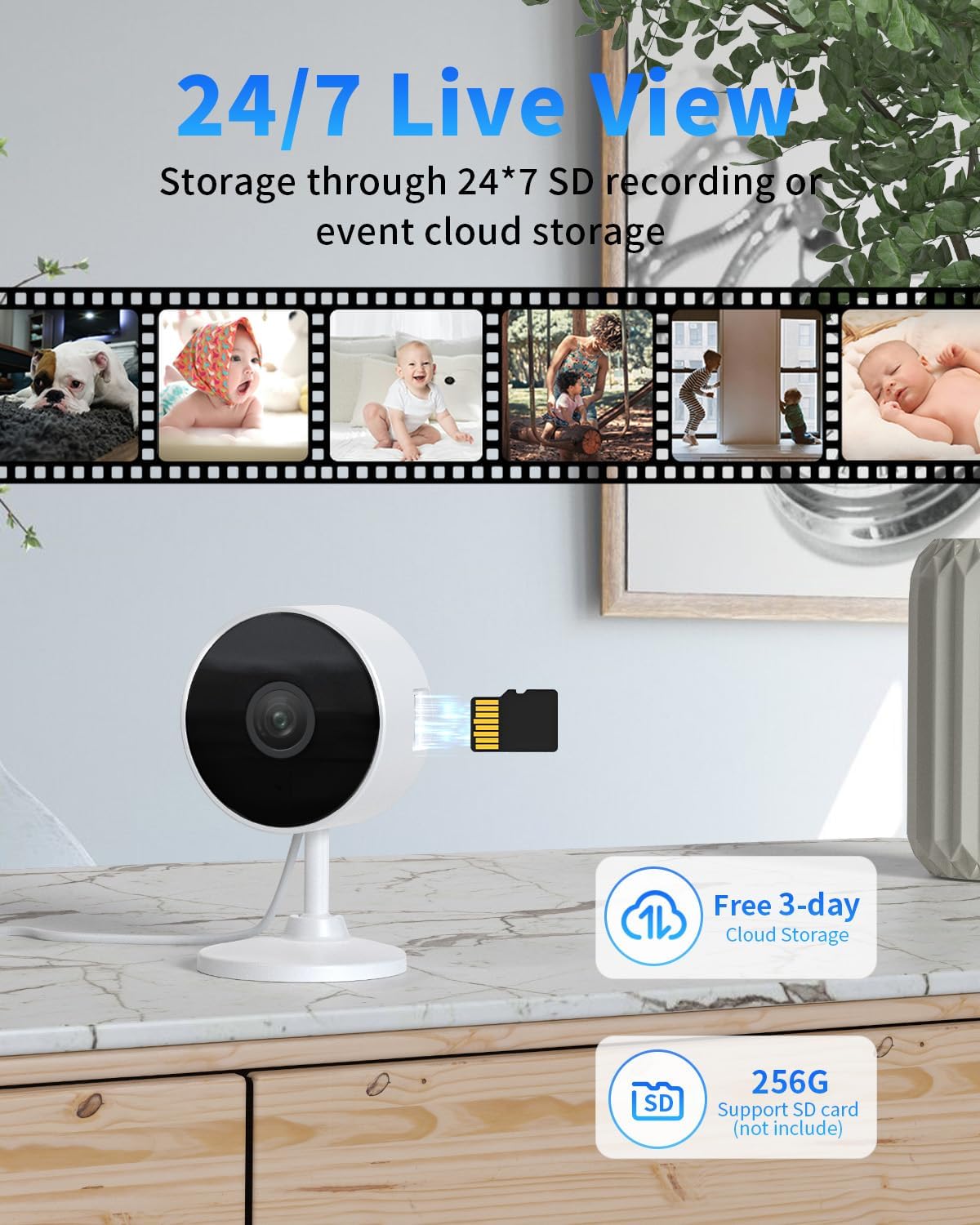 2K Indoor Security Camera with AI Voice Change, Night Vision & 24/7 Recording - Home Baby Monitor & Pet Camera