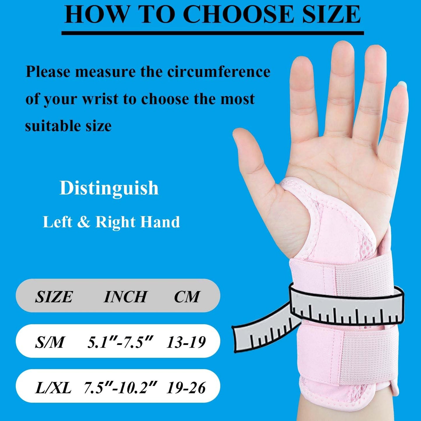 Tianhengyi Carpal Tunnel Wrist Brace, Adjustable Wrist Support Brace, Night Wrist Sleep Supports Splints Arm Stabilizer (Left Hand, L/XL, Pink)