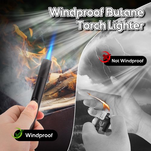 LcFun 2 Pack Torch Lighters Refillable Butane Lighter with Visible Fuel Window, Windproof Adjustable Jet Flame Long Lighters for Candle, Grill, BBQ, Camping, Fireworks (Butane NOT Included)