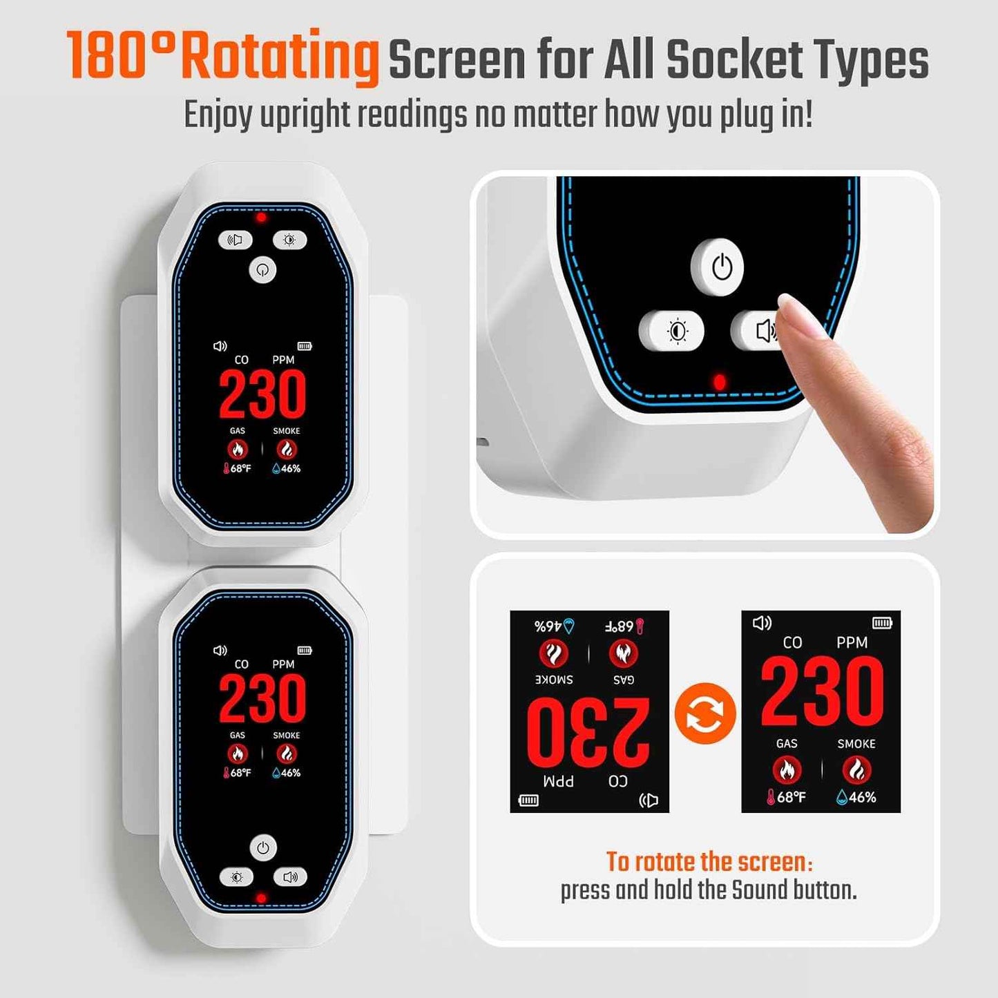 5-in-1 Carbon Monoxide Detector & Natural Gas Leak Alarm with LCD Display - Battery Backup, Temp/Humidity Monitor for Home & Travel
