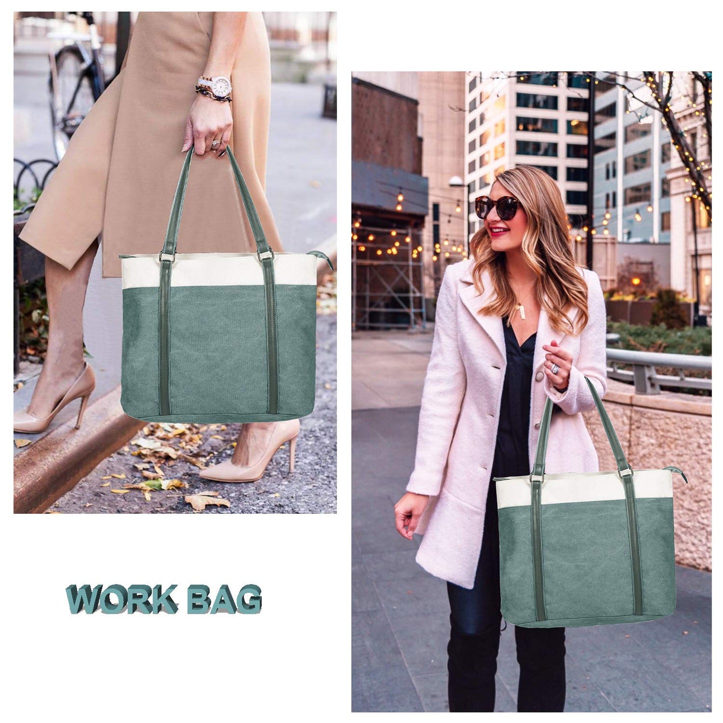 Laptop Tote Bag for Women, 15.6 Inch Work Bag with Laptop Compartment and Zipper, Canvas Computer Tote for Teacher, Office, Travel, Business, Carry On Personal Item Bag
