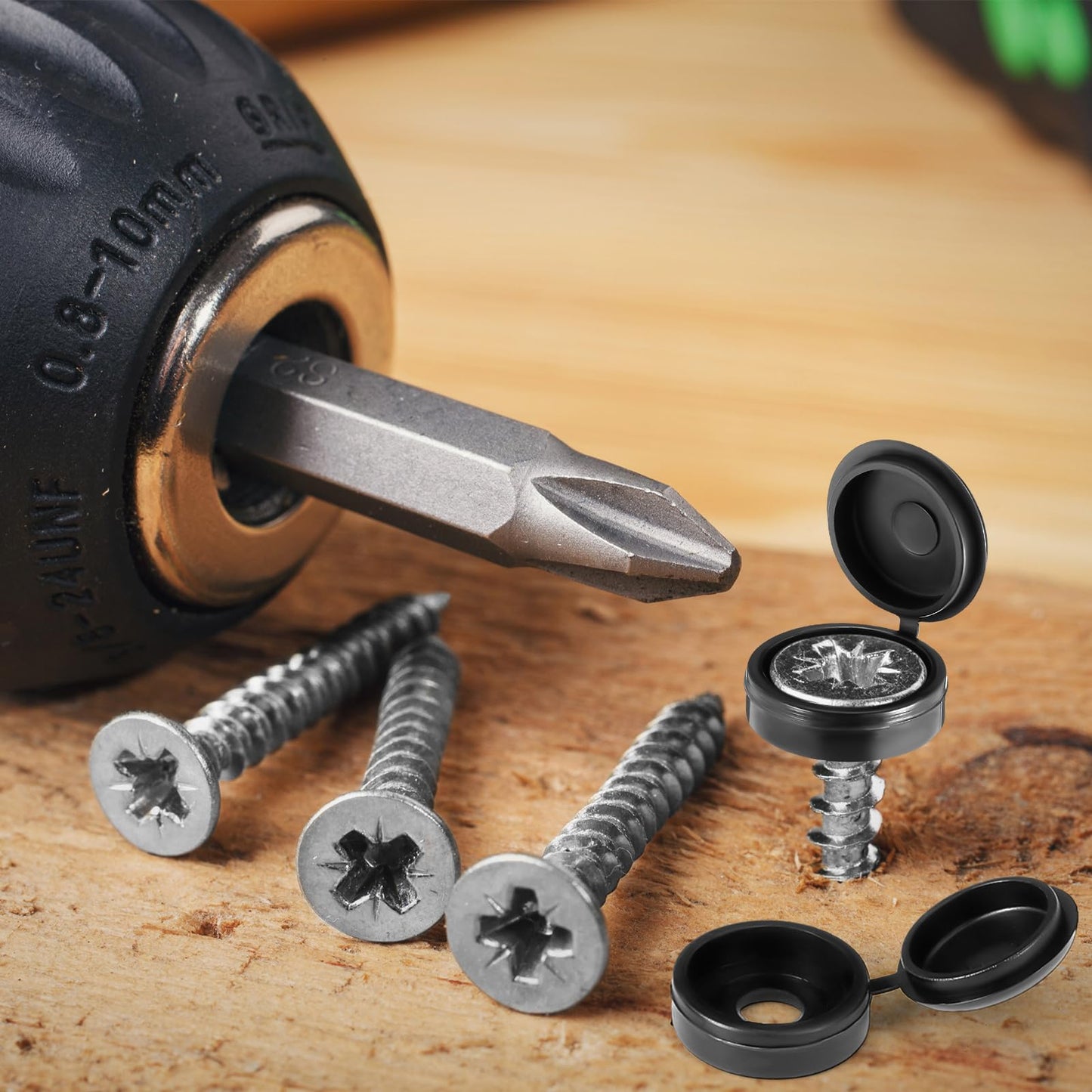 Zhengmy 3 Inch Shutter Screws and Caps Bulk Shutter Fasteners 304 Metal Stainless Steel Screws with Vinyl Caps for Outside Windows Hardware Railings Furniture(24 Set,Black)