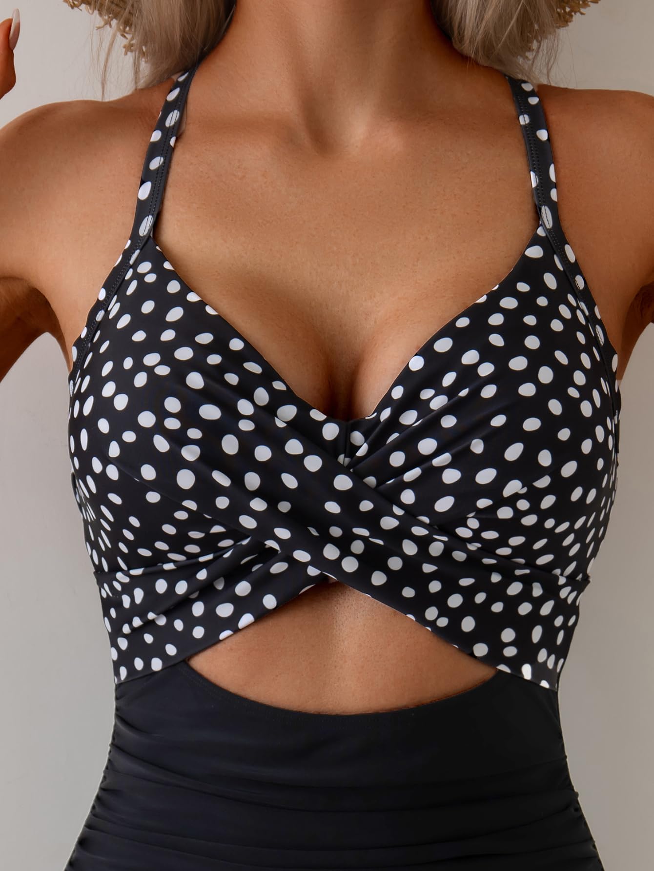 Eomenie Women's One Piece Swimsuits Tummy Control Cutout High Waisted Bathing Suit Wrap Tie Back 1 Piece Swimsuit Blue Floral Print