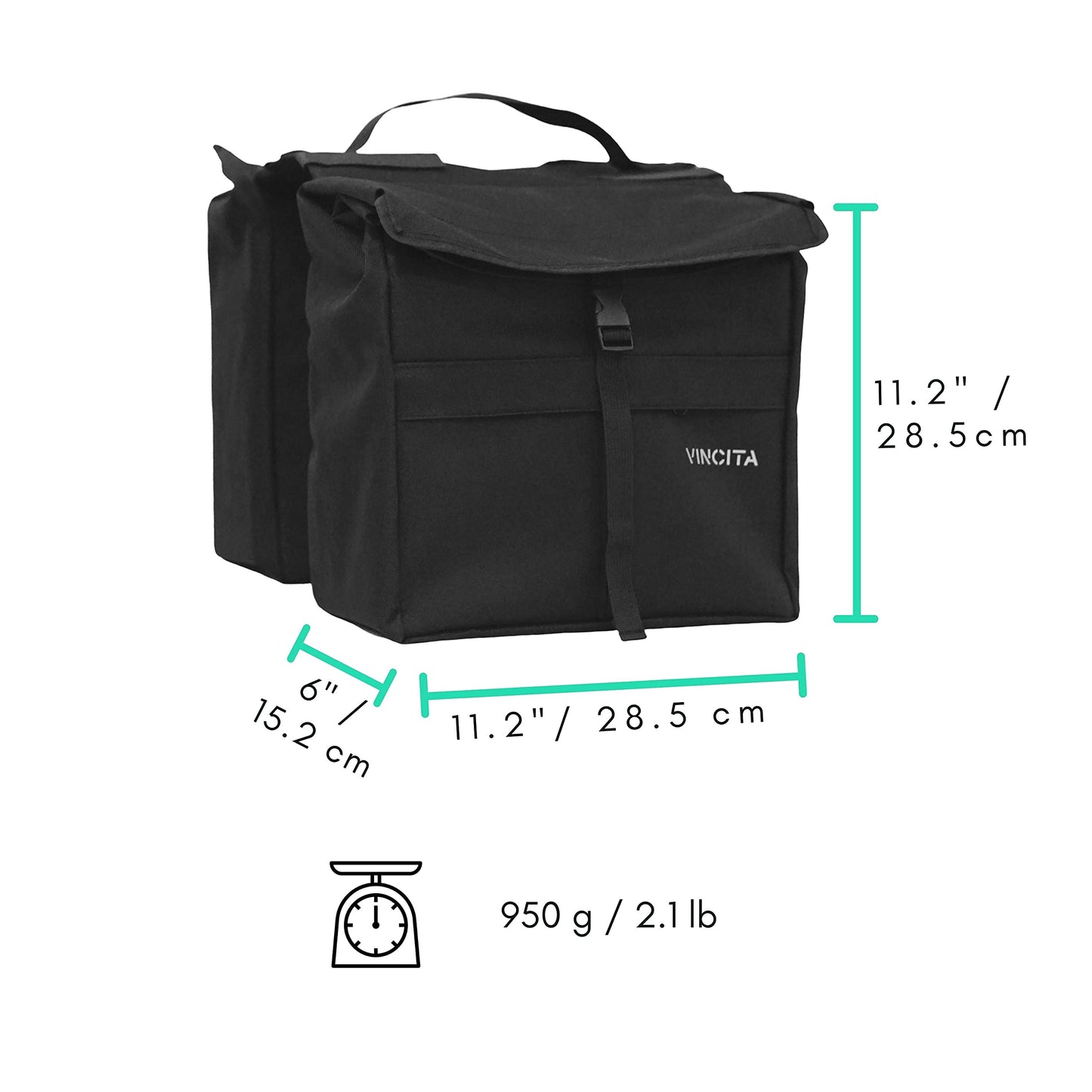 Vincita Double Bike Pannier Bag – 12L Top Load Rear Rack Saddlebags – Water-Resistant Commuter Carrier with Rain Cover, Rigid Back & Reflective Trim – Fits Road, Hybrid & E-Bikes (2 Tone Grey)