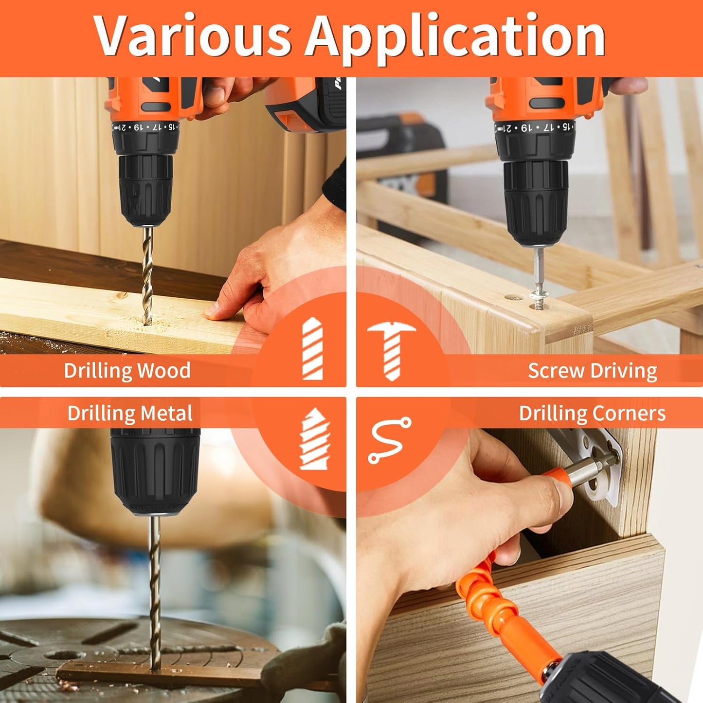 20V Cordless Drill/Driver Kit with 2 Batteries, 30Nm Torque & LED Light - PULITUO