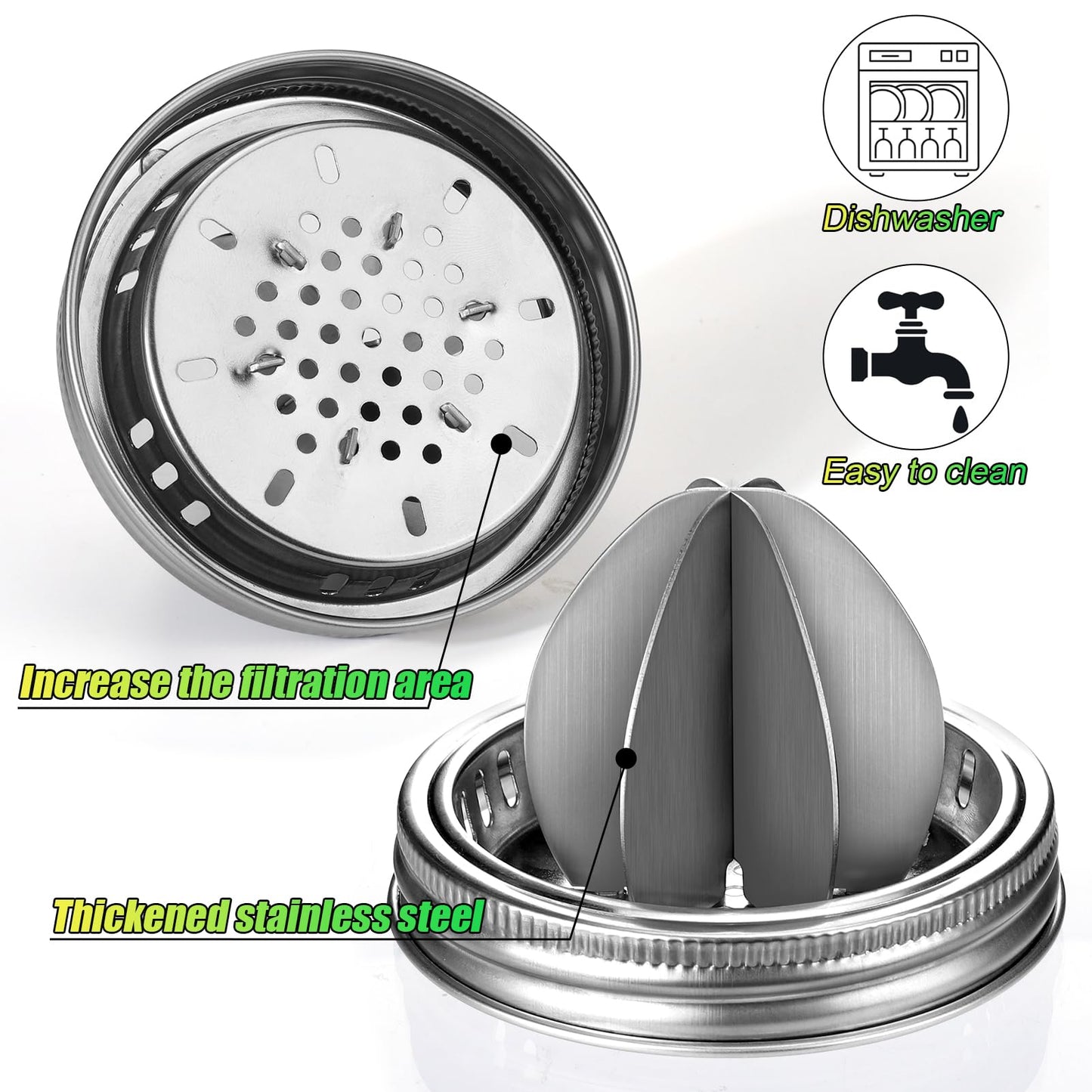 Palksky Mason Jar Juicer Lid, Stainless Steel Juicer Manual/Citrus Reamer/Lemon Squeezer for Wide Mouth Mason Jar Accessories (2Pcs)
