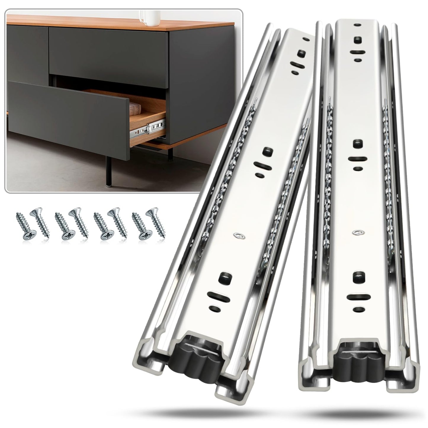 REGUDA Drawer Slides Ball Bearing 3 Folds Full Extension Side Mount Cabinet Runners Glides Rails Track 100 Lbs Load 10 12 14 16 18 20 22 24 Inch Silver (1 Pair (Silver), 12 inch)