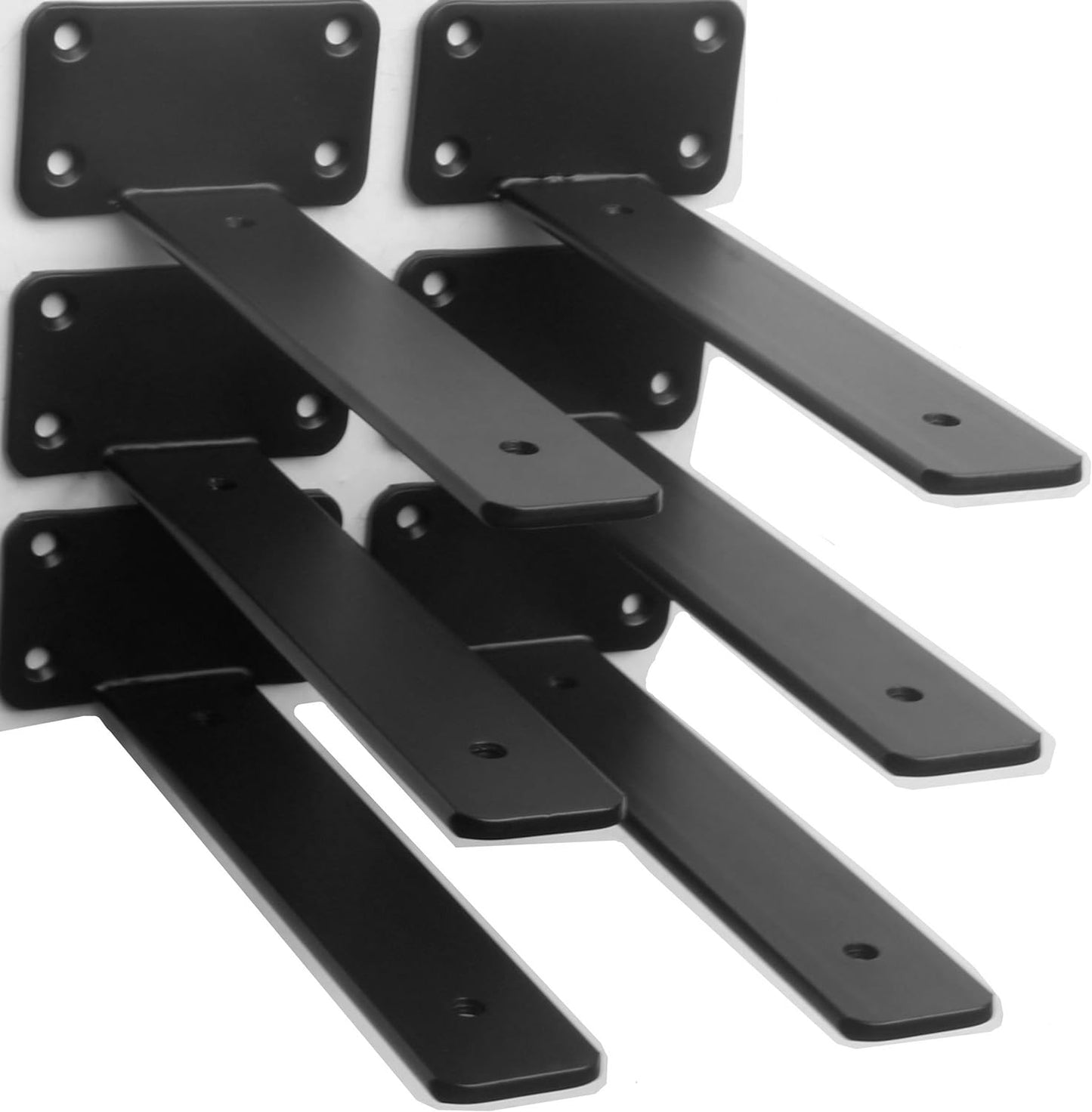 10-Inch Black Iron Floating Shelf Brackets - 12 Pack Rustic Industrial Support