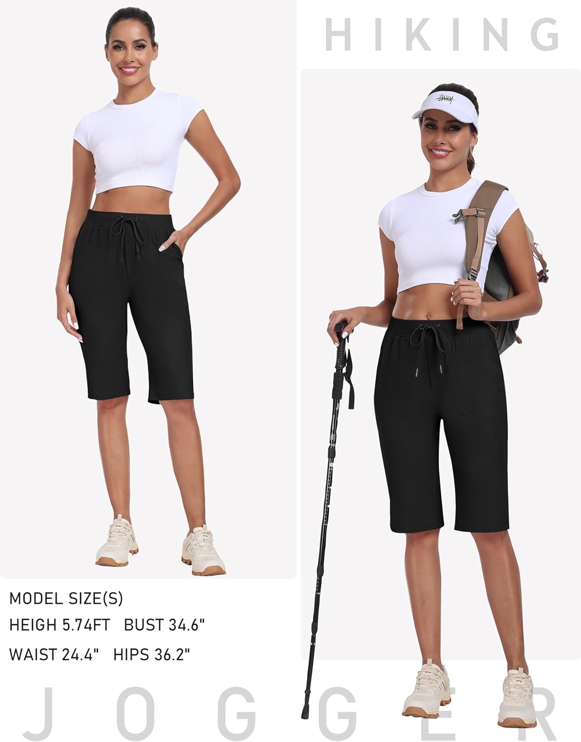 MoFiz Women's Quick-Dry Hiking Shorts - 13" Knee Length, Water-Resistant, 3 Pockets for Travel & Golf