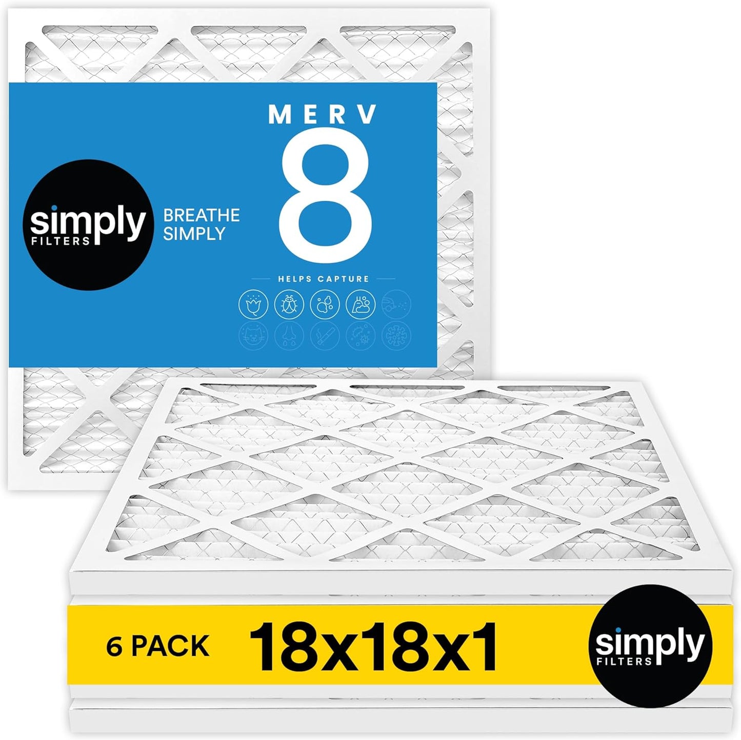 12x18x1 MERV 8 Air Filter 6-Pack for Home AC & HVAC - Dust, Pet & Allergy Control