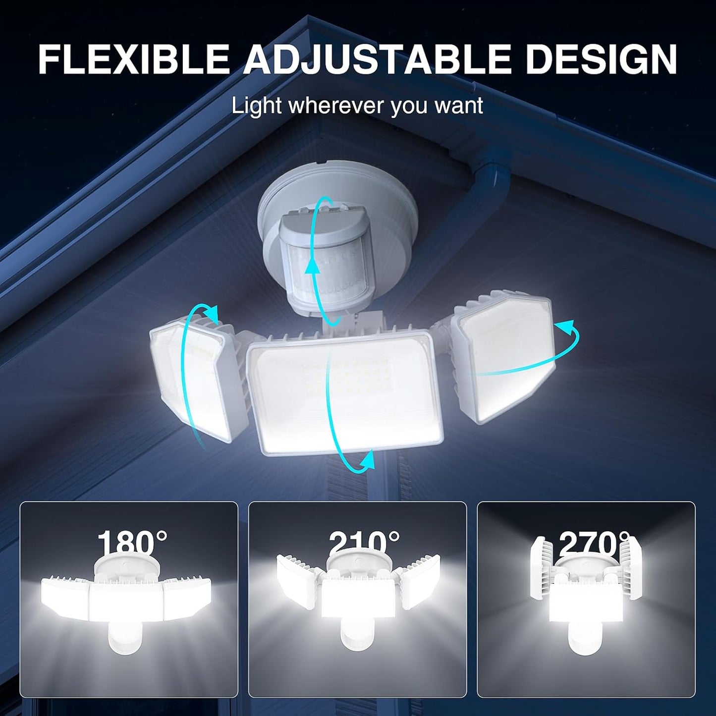 85W LED Motion Sensor Security Light - 8500LM Dusk to Dawn, 3-Head Waterproof Floodlight for Garage, Yard & Porch