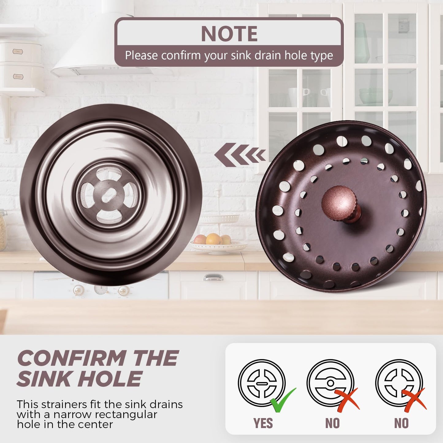 Retisee 2 Pcs Kitchen Sink Stopper Strainer Stainless Steel Drain Strainers for Universal 3-1/2 Inch Kitchen Sink Drain Replacement(Oil Rubbed Bronze)