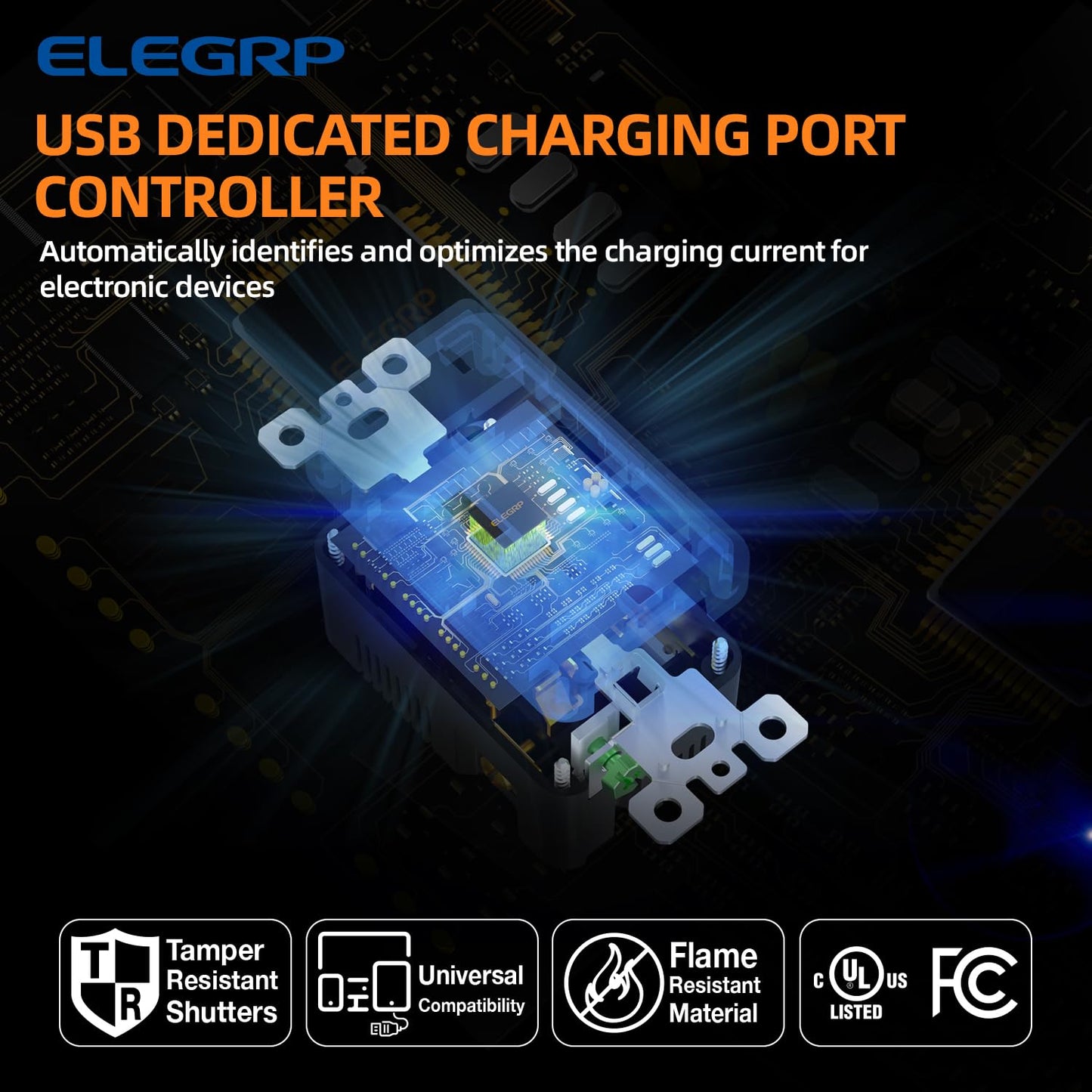 USB Wall Charger Outlet with A & C Ports - 15A Tamper Resistant, UL Listed, 6 Pack, Light Almond