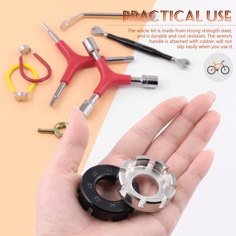Tanstic 9Pcs Bike Spoke Wrench Set Including Bicycle Spoke Wrench & Bike Tire Lever & Bike Hex Wrench & Valve Stem Core Tool & Bike Rim Correct Kit Cycling Pocket Tools for Road and Mountain Bikes