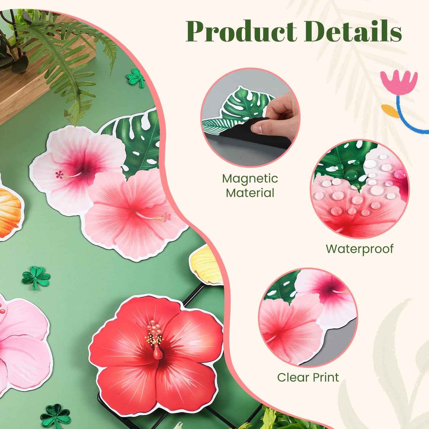 Konohan 12 Pcs/6 Pairs Screen Door Magnets Hibiscus Tropical Flower Double Sided Screen Door Magnetic Flexible Protector Decorative Magnets for Summer Window Sliding Doors