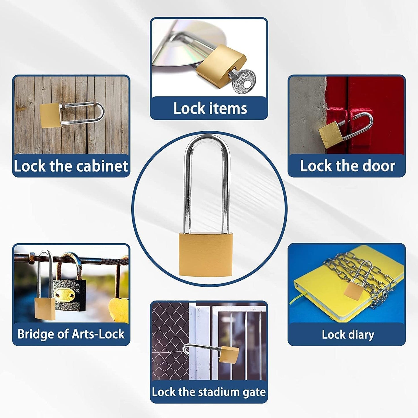 2 Pack Key Locks(keyed Alike), Shackle Length 2.63in, Padlock with Keys, Long Shackle Padlocks with Keys, Gym Locker Padlocks, High Security Padlock, for Indoor, Gate, Garage