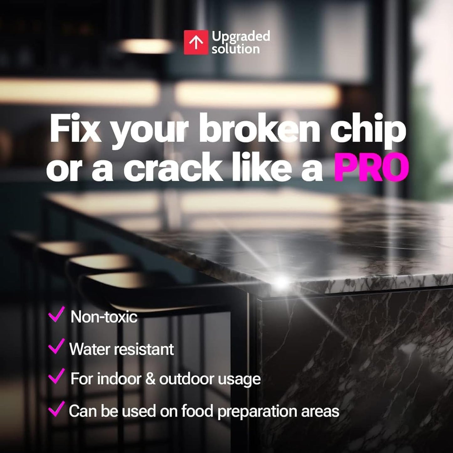 Granite, Marble and Acrylic Repair Kit (Clear/Transparent) - Fix Your Defects Like a Pro I Suitable for Most Repairs I Fix Broken Chips in Minutes