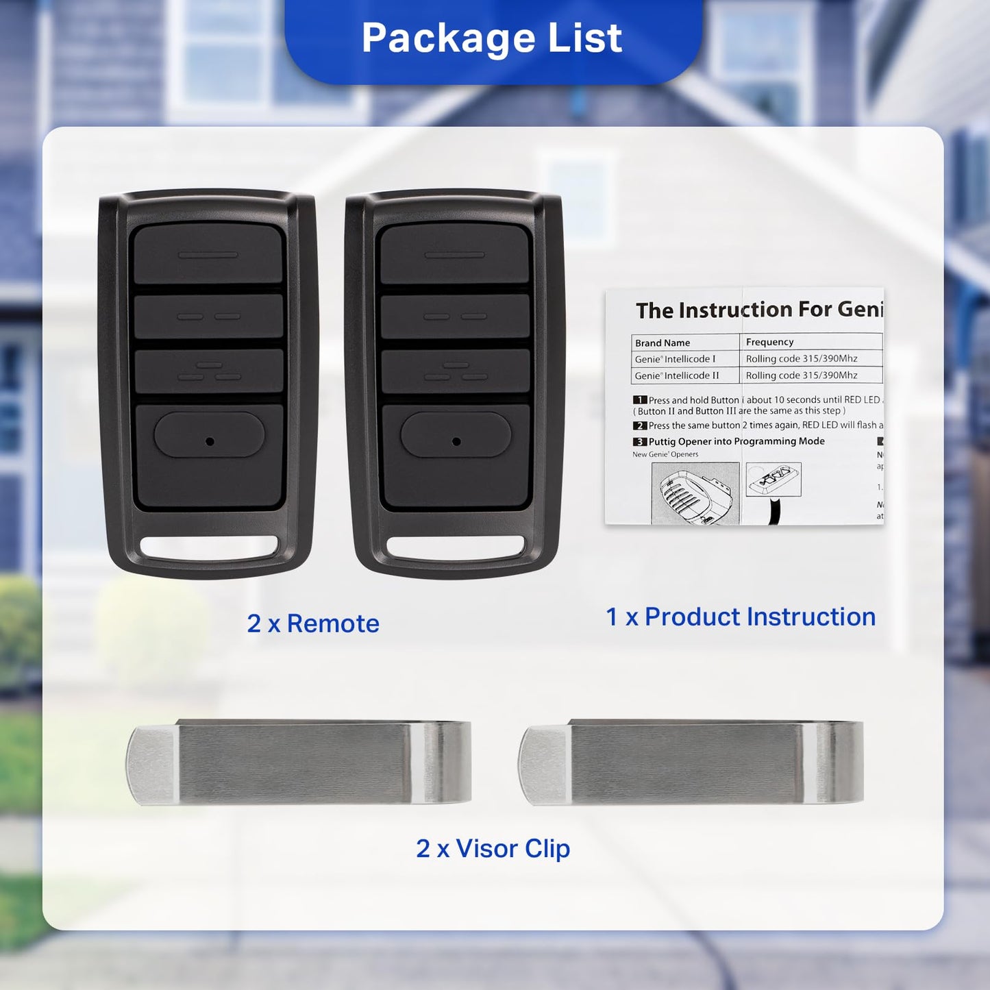 O3T-BX O3T-A 315/390MHZ Dual Frequency Auto-Seek Overhead Door Garage Opener Remote, for Overhead Door CodeDodger/Genie Intellicode, 3 Buttons Remote Replace for Overhead Door Remote (2 Pack)
