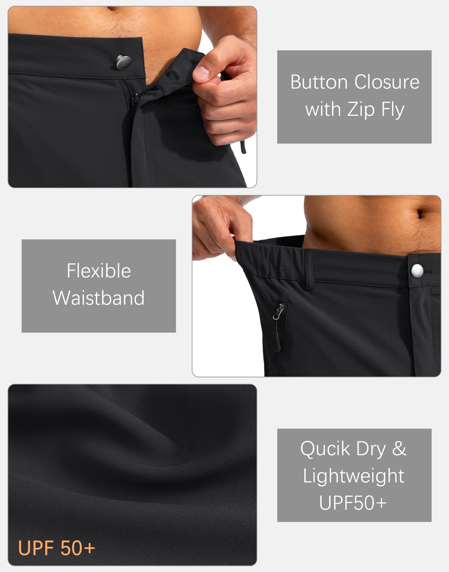 Pudolla Men's Hiking Cargo Shorts 9" Lightweight Outdoor Work Shorts for Men Travel Golf Camping Casual with 5 Zipper Pockets(Black Large)