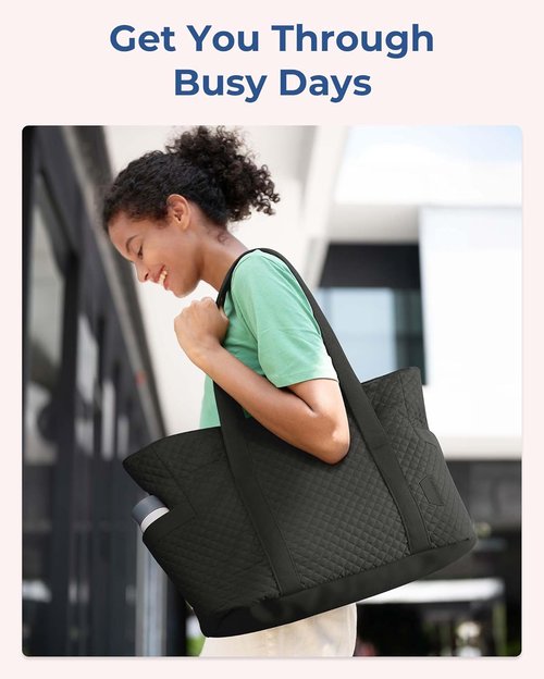 BAGSMART Crush Tote Bag - 20L Quilted Work Tote with Zipper | Stylish Travel Essentials for Women