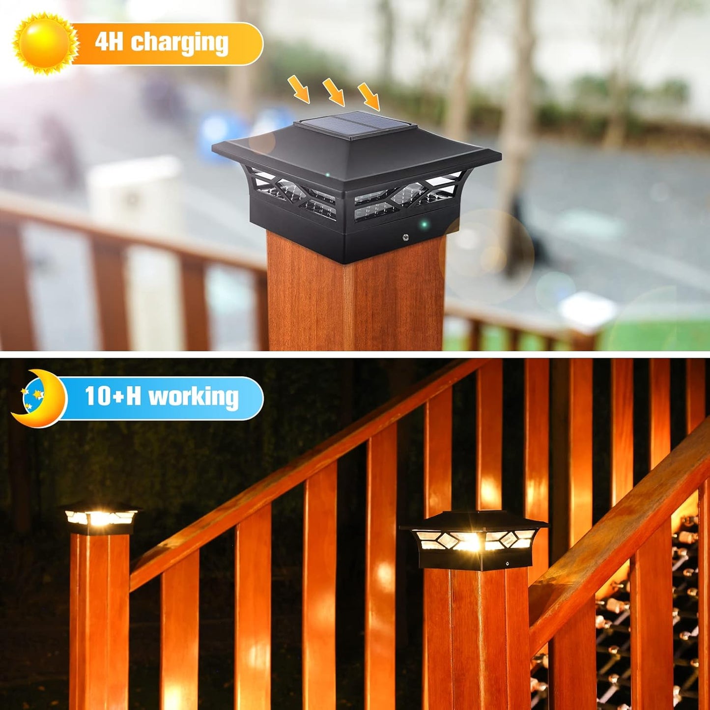 Solar Post Cap Lights 6-Pack - Waterproof LED Outdoor Lighting for 4x4 & 6x6 Decks, 2 Color Modes