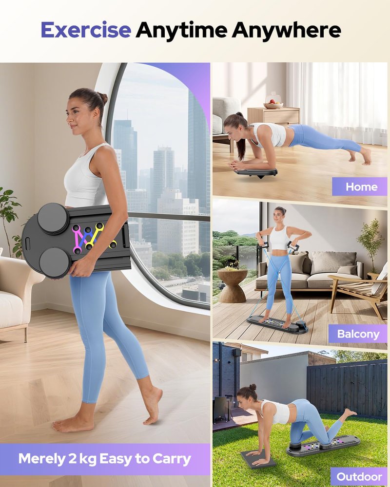 Pilates Board, Foldable Pilates Reformer Set 7 in 1 Multi-Purpose pilates equipment for Women Full Body Workouts at Home, Rayspace Portable Ab Core Trainer, Exercise Board with Timer & Resistance Band