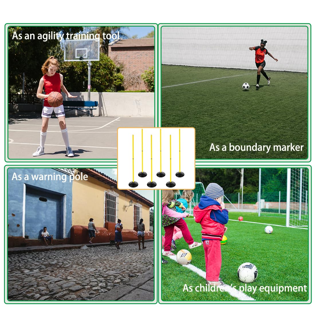 ASENVER Soccer Agility Poles Set Detachable Sports Trainning Speed Pole Slalom Poles with Rubber Base Sport Traning Equipment (4.9 FT, Pack of 6)