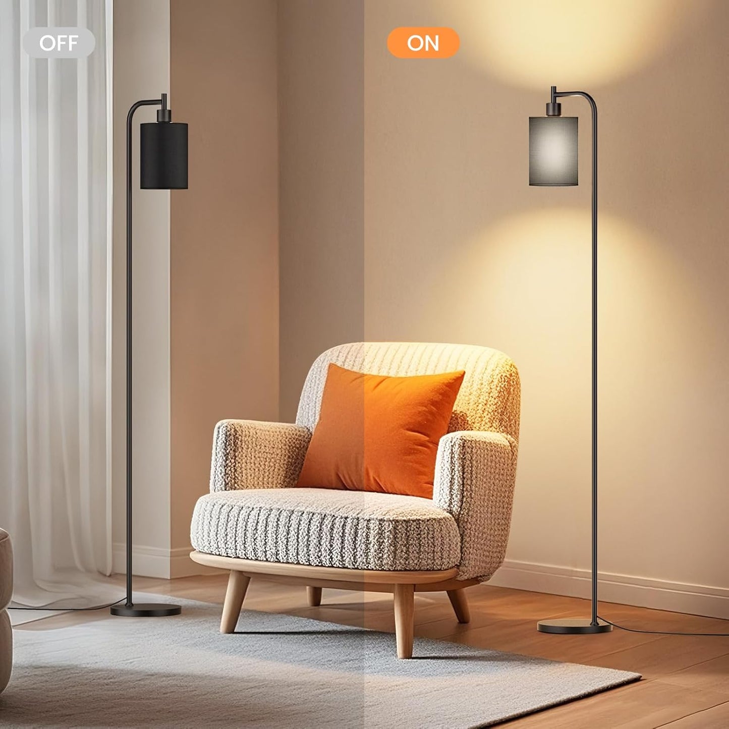 Dimmable Floor Lamp with Linen Shade & Remote Control - Modern 9W LED Standing Lamp for Living Room, Bedroom, Office
