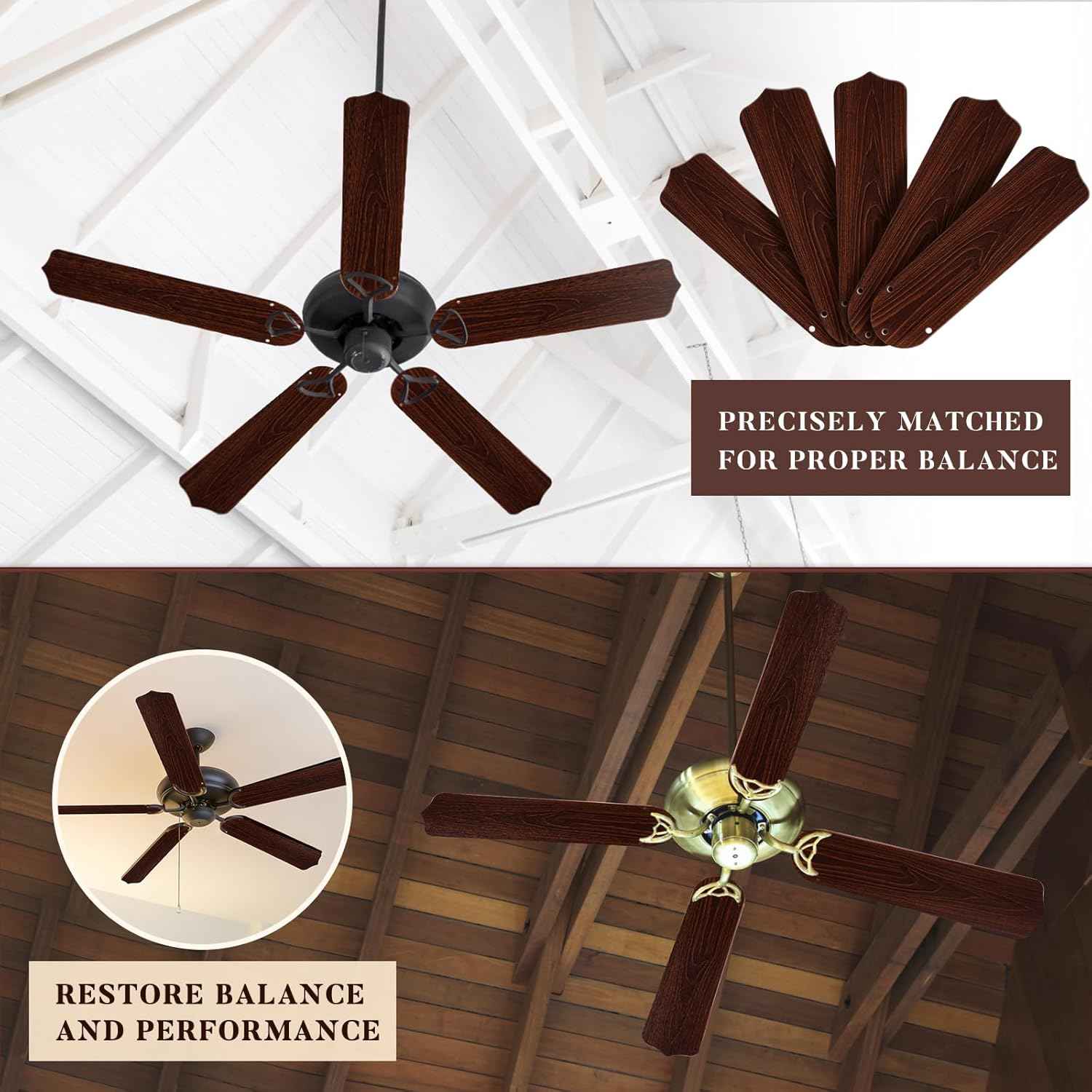 42-Inch Waterproof Replacement Fan Blades - 5 Pcs for Indoor/Outdoor Ceiling Fans